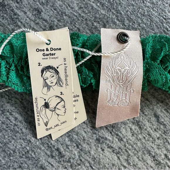 NWT Free People x HAH One & Done Lace Garter Scrunchie Headband in Emerald Green - Picture 2 of 13